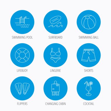 Sörf tahtası, Yüzme Havuzu ve gövdeleri simgeler.