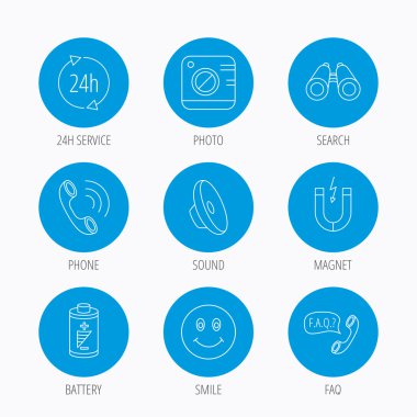 Telefon, batarya ve SSS konuşma balonu simgeleri.