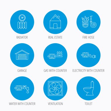 Havalandırma, garaj ve ısı radyatör simgeleri.
