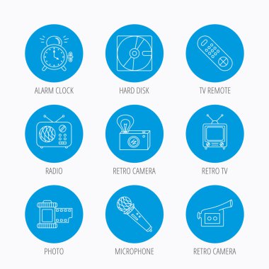 Mikrofon, video kamera ve fotoğraf simgeler.