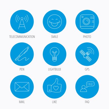 Posta, fotoğraf makinesi ve ampul simgeler fotoğraf.