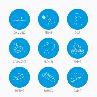 Yüzme, tenis ve golf simgeler. Bisikleti, Dalış.