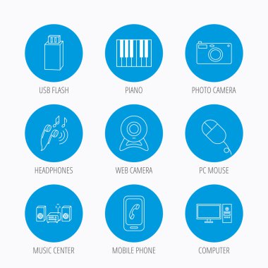 Simgeler smartphone, örümcek ağı fotoğraf makinesi ve Usb flash.