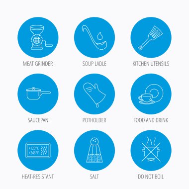 Çorba Kepçe, potholder ve mutfak mutfak eşyaları simgesi.