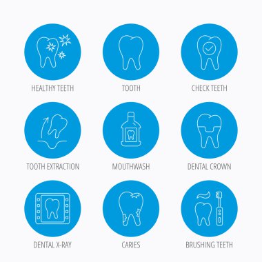 Diş, diş taç ve gargara simgeler. Çürük.