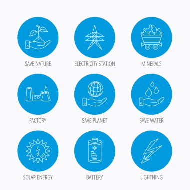 Doğa, gezegen ve su simgeleri kaydedin. Mineraller.