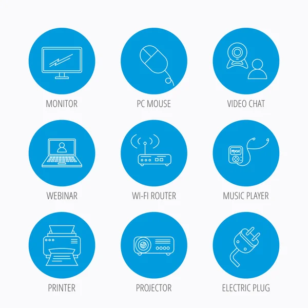 Yazıcı, kablosuz yönlendirici ve projektör simgeler.