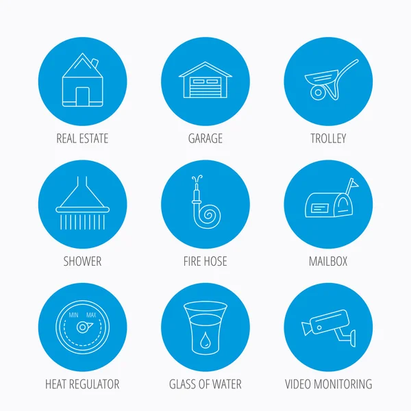 Gayrimenkul, garaj ve sıcaklık regülatörü simgeler.