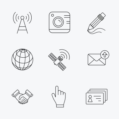 Handshake, contacts and gps satellite icons. clipart