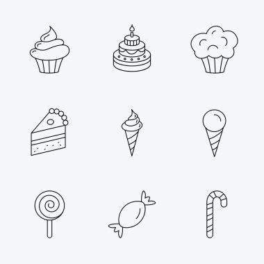 Pasta, şeker ve kek simgeler. Cupcake işareti.