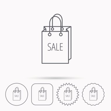 Satılık alışveriş çantası simgesi. El çantası işareti indirim.