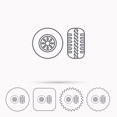 Lastik kutsal kişilerin resmi sırt. Araba tekerlek işareti.