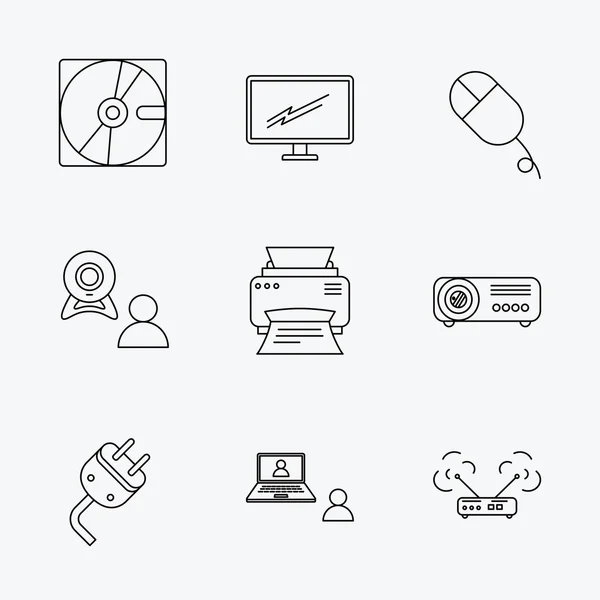 Iconos de monitor, impresora y router wi-fi . — Vector de stock