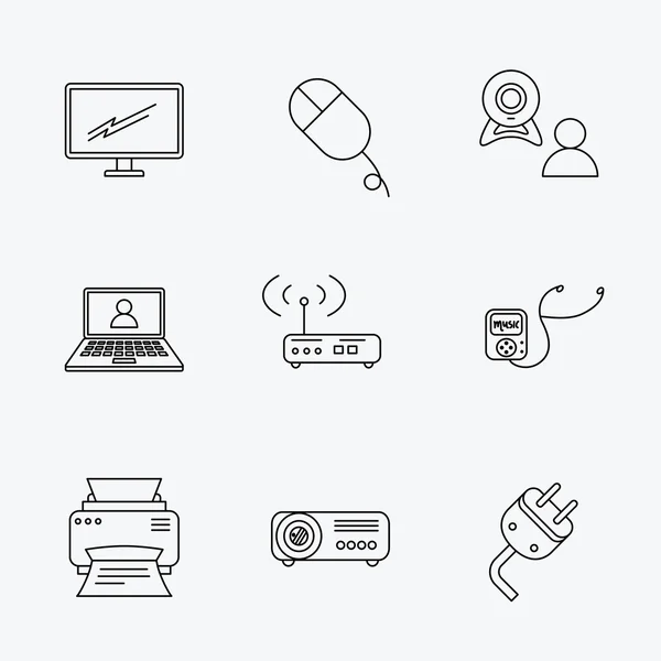 Iconos de impresora, router wi-fi y proyector . — Vector de stock