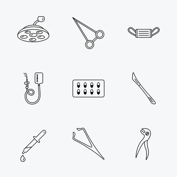 Tıbbi maske, kapsül ve diş pense simgeler.