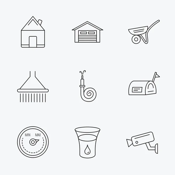 Fastigheter, garage och värme regulator ikoner. — Stock vektor