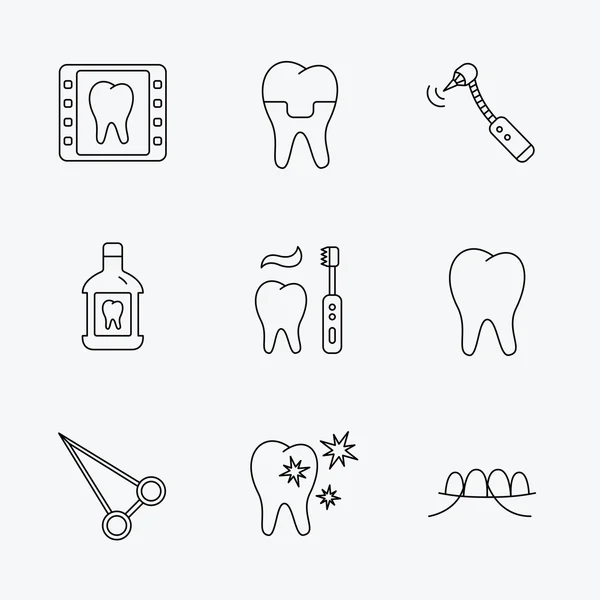 Stomatologie, zubní a zubní korunky ikony. — Stockový vektor
