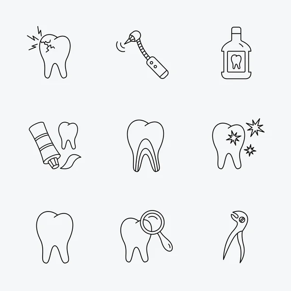 Iconos de dientes, estomatología y dolor de muelas . — Archivo Imágenes Vectoriales