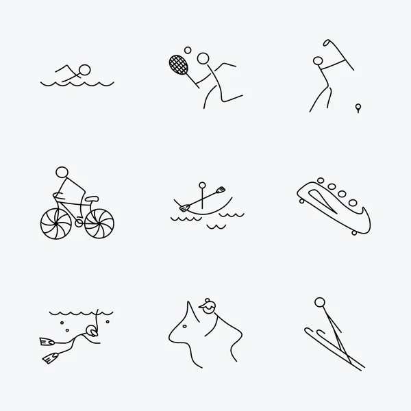 수영, 테니스, 골프 아이콘입니다. 자전거 타기, 스쿠버 다이빙. — 스톡 벡터