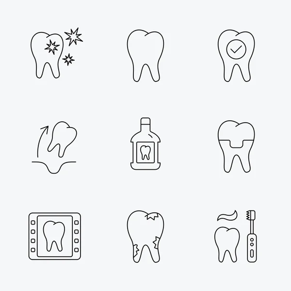 Tooth, dental crown and mouthwash icons. Caries. — Stock Vector