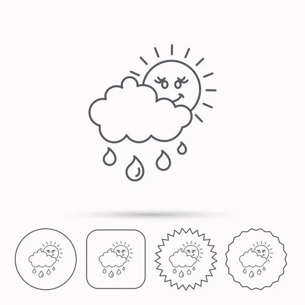Icono de lluvia y sol. Gotas de agua con señal de nube . — Vector de stock
