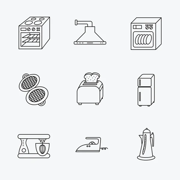 Diskmaskin, kylskåp och blender ikoner. — Stock vektor