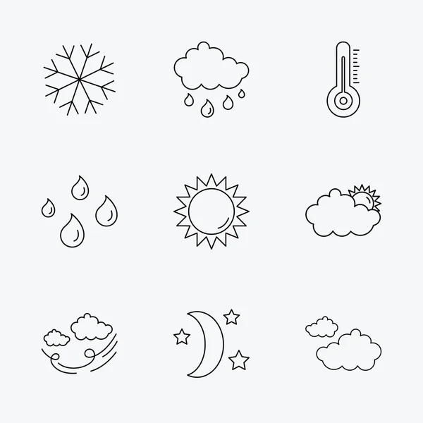 Clima, sol e iconos de lluvia. Noche de luna . — Vector de stock
