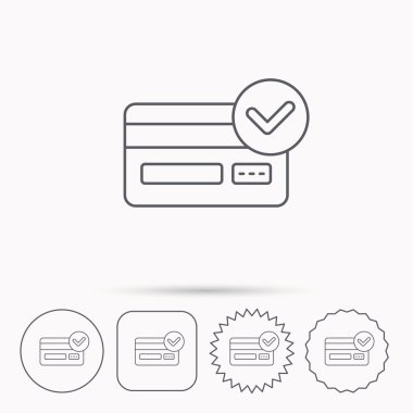 Onaylı kredi kartı simgesi. İşareti alışveriş.