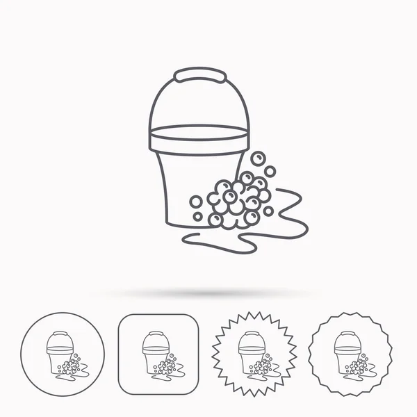 Soapy cleaning icon. Bucket with foam and bubble — Stock Vector