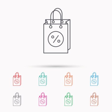 Alışveriş çantası simgesi. İndirimler ve satış işareti.