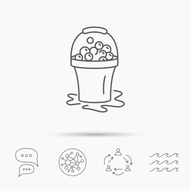 Sabunlu temizlik simgesi. Köpük ve kabarcık ile kova