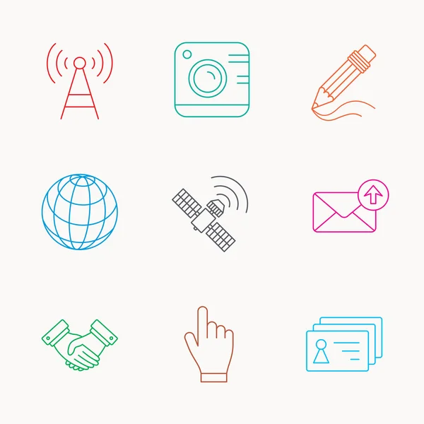 Handshake, contacts and gps satellite icons. — Stock Vector