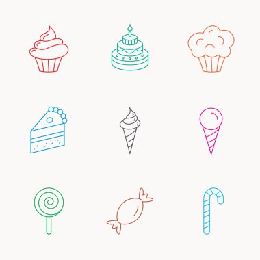 Pasta, şeker ve kek simgeler. Cupcake işareti.