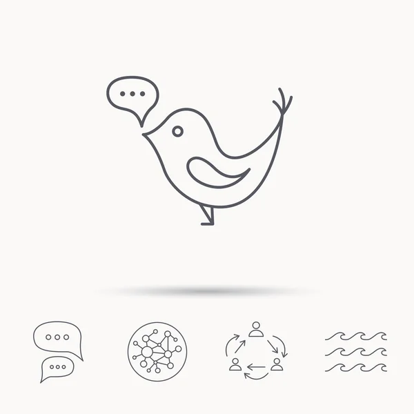 Pájaro con el icono de la burbuja del habla. Mensajes cortos . — Vector de stock