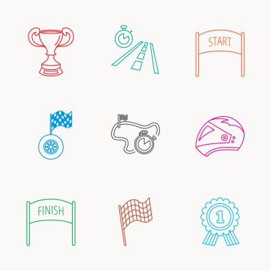 Kazanan Kupası ve Ödülü simgeler. Yarış bayrağını işaretleri.