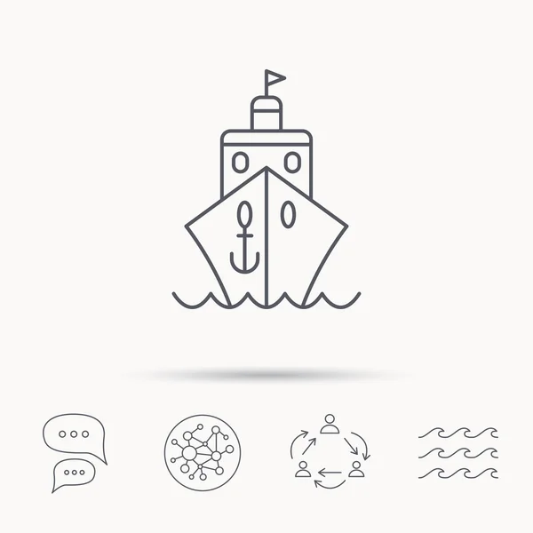 Icono del crucero. Signo de viaje del barco . — Vector de stock