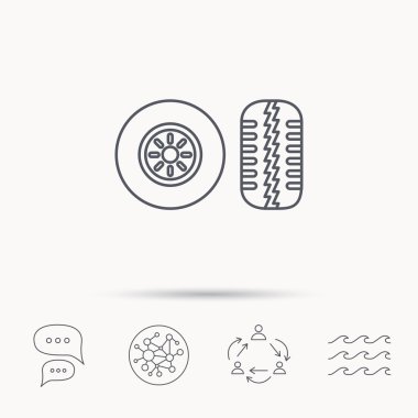 Lastik kutsal kişilerin resmi sırt. Araba tekerlek işareti.