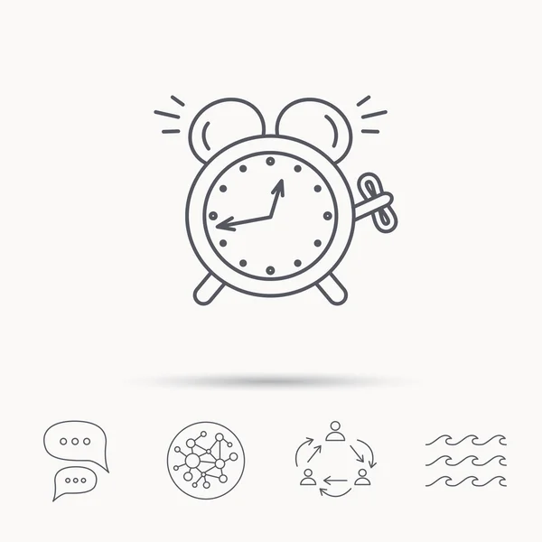 Alarm clock icon. Mechanical retro time sign. — Stock Vector