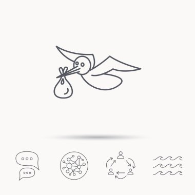 Leylek çuval simgesi olan. Yeni doğan bebek sembolü.