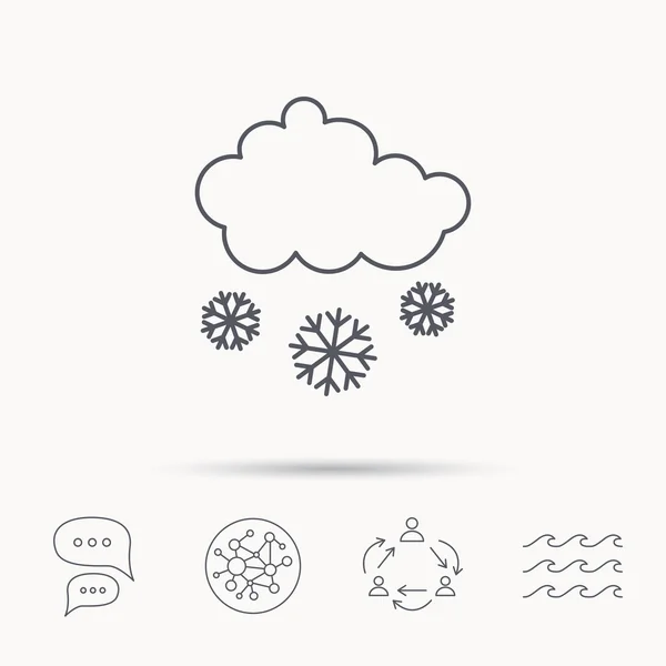 Icono de nieve. Copos de nieve con signo de nube . — Vector de stock