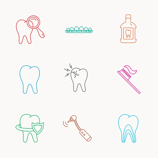Icônes pour dents, appareils dentaires et rince-bouche . — Image vectorielle