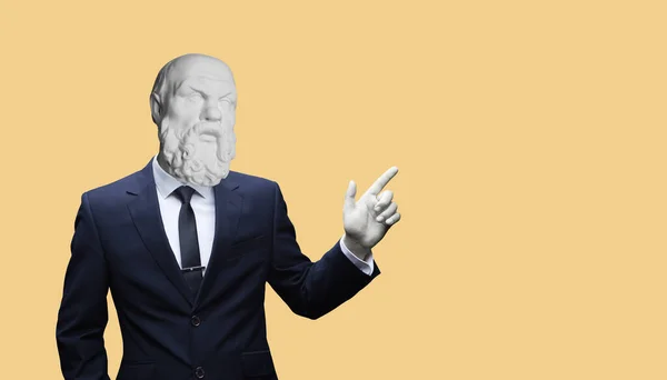 콜라주 2009 Concept Portrait Businessman Pointing Finger Gypsum Head Socrates — 스톡 사진