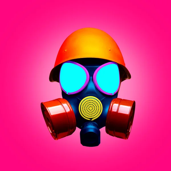Máscara Gas Sobre Fondo Rosa Diseño Póster — Foto de Stock