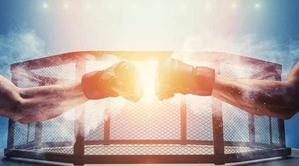 Mma Fight Close Two Fists Hitting Each Other Dark Dramatic — Stock Photo, Image