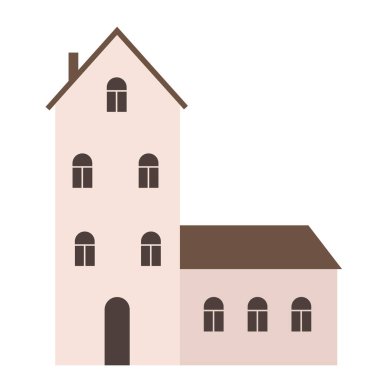 Şirin bir ev, Avrupa tarzı küçük bir bina. Pencereleri ve bacası olan şık bir şehir binası. Renkli düz vektör çizimi.