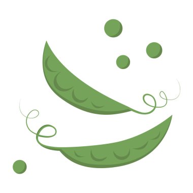 Beyaz arkaplandaki yeşil bezelye kabuklarının vektör görüntüsü. Çizgi film düz çizimi.