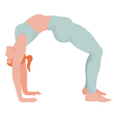 Dinamik yoga pozu veren bir kadının görüntüsü. Evde yoga egzersizi. Asana 'nın doğru performansı. Beyaz arka planda tek başına bir kadın figürü..