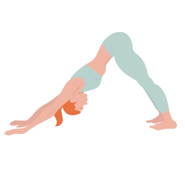 Bild Kvinna Dynamisk Yogapose Träning Hemyoga Korrekt Utförande Asana Isolerad — Stock vektor