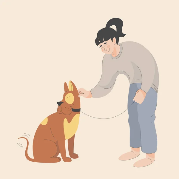 Gambar Vektor Anjing Yang Terisolasi Dengan Pemiliknya Cinta Dan Perawatan - Stok Vektor