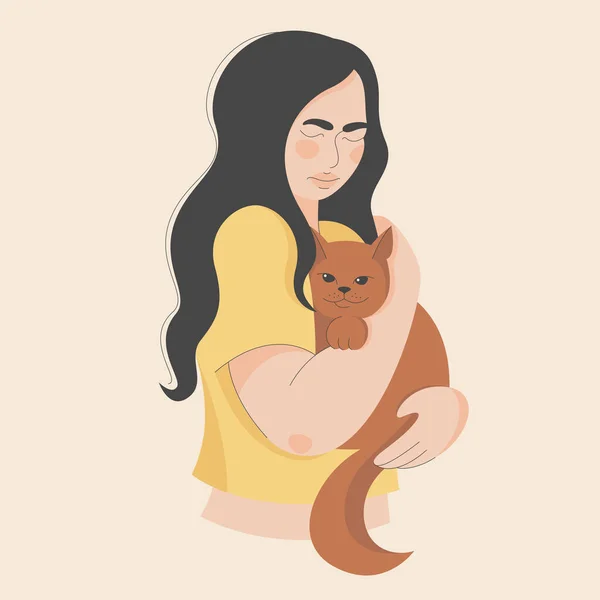 Vektorillustration Einer Katze Mit Einem Besitzer Liebe Und Fürsorge Für — Stockvektor